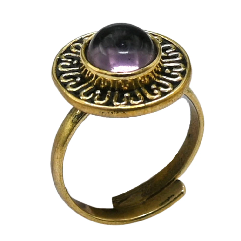 Amethyst Crystal Bead Ring (Gold)