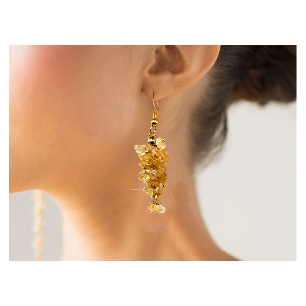Citrine Crystal Earrings (Gold)