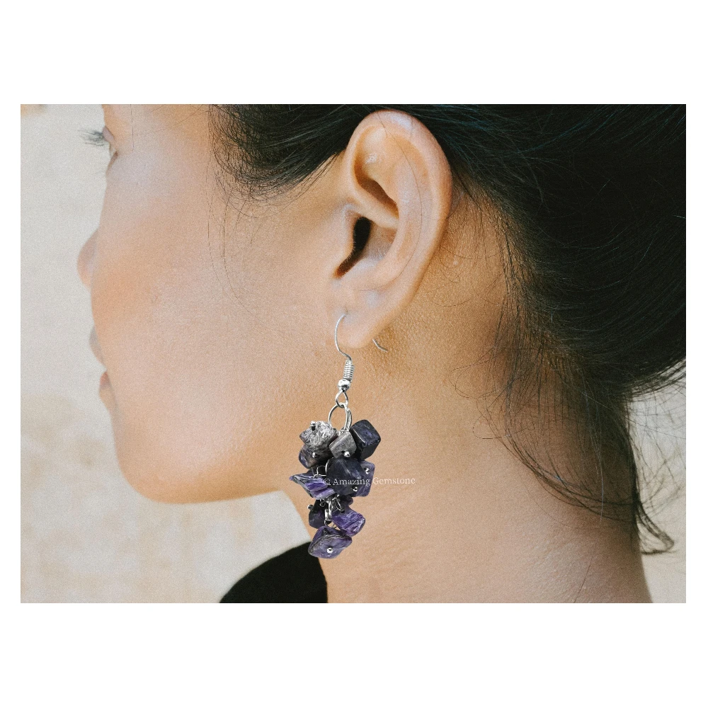 Charoite Crystal Earrings (Silver)