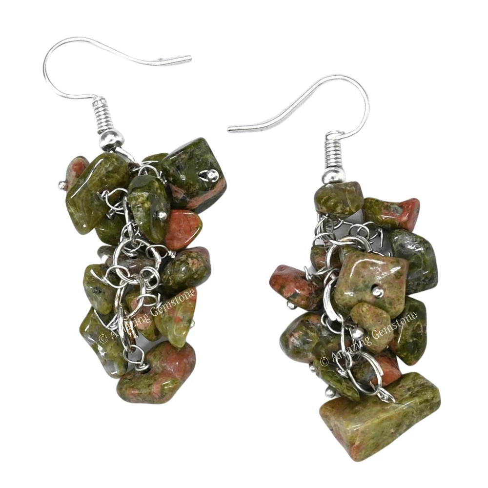 Unakite Crystal Earrings (Silver)