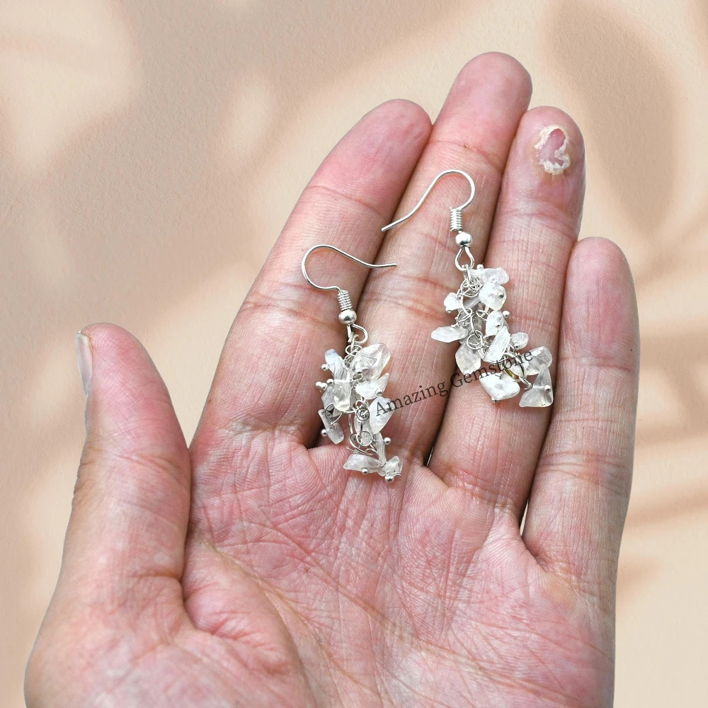 Rainbow Moonstone Crystal Earrings (Silver)