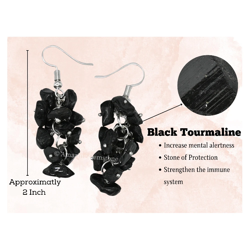 Black Tourmaline Crystal Earrings (Silver)
