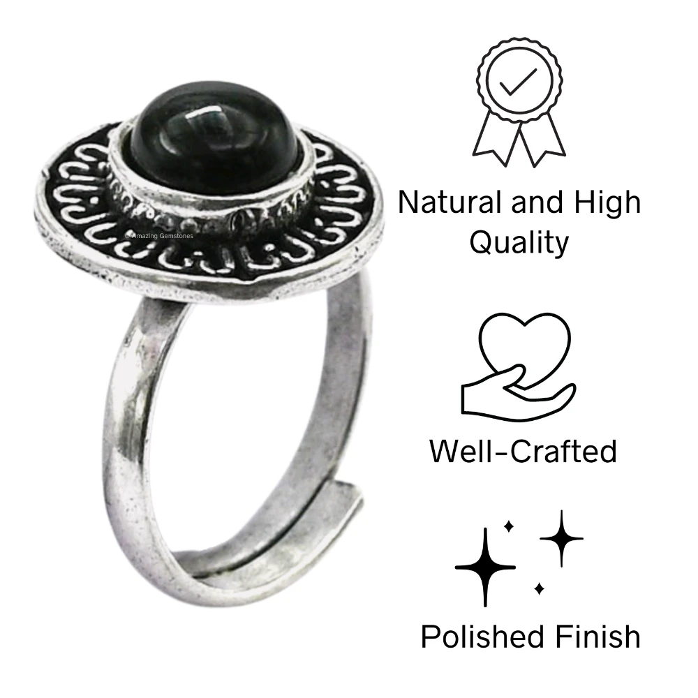 Black Onyx Crystal Bead Ring (Silver)