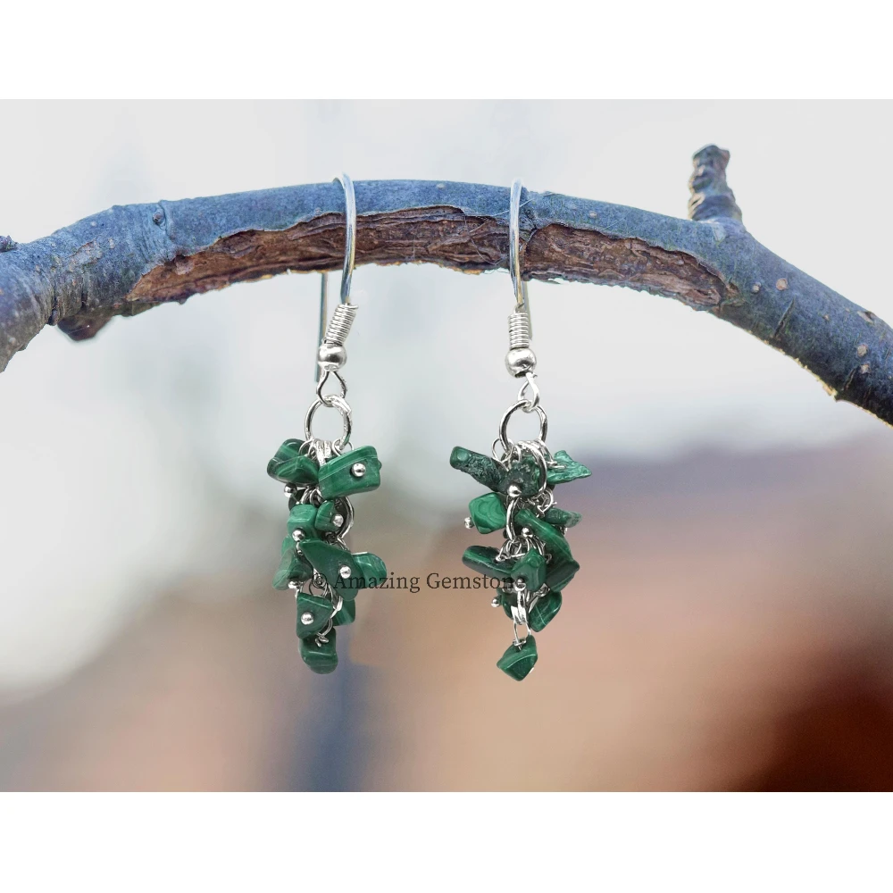 Malachite Crystal Earrings (Silver)