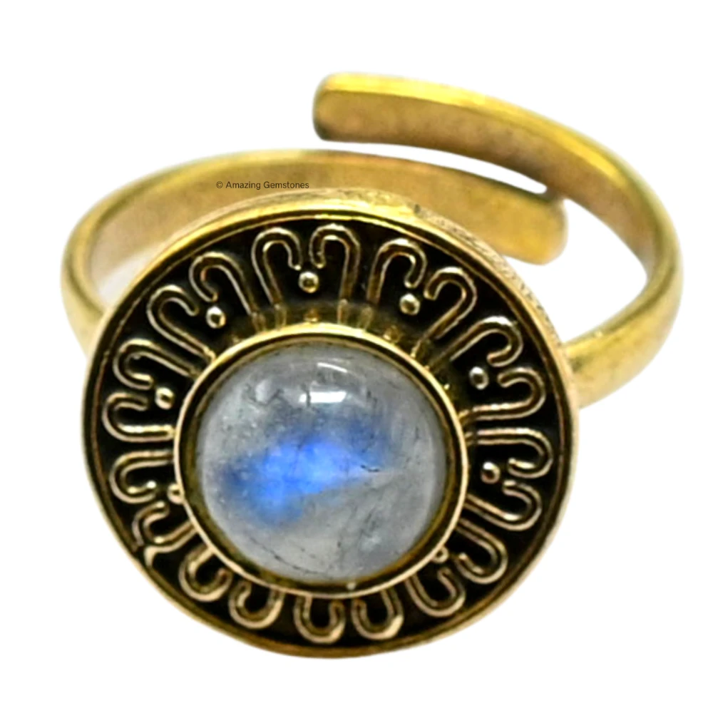 Rainbow Moonstone Crystal Bead Ring (Gold)