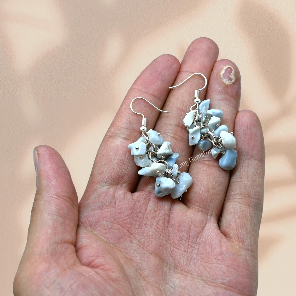 Blue Opal Crystal Earrings (Silver)