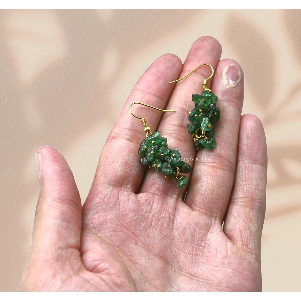 Green Aventurine Crystal Earrings (Gold)