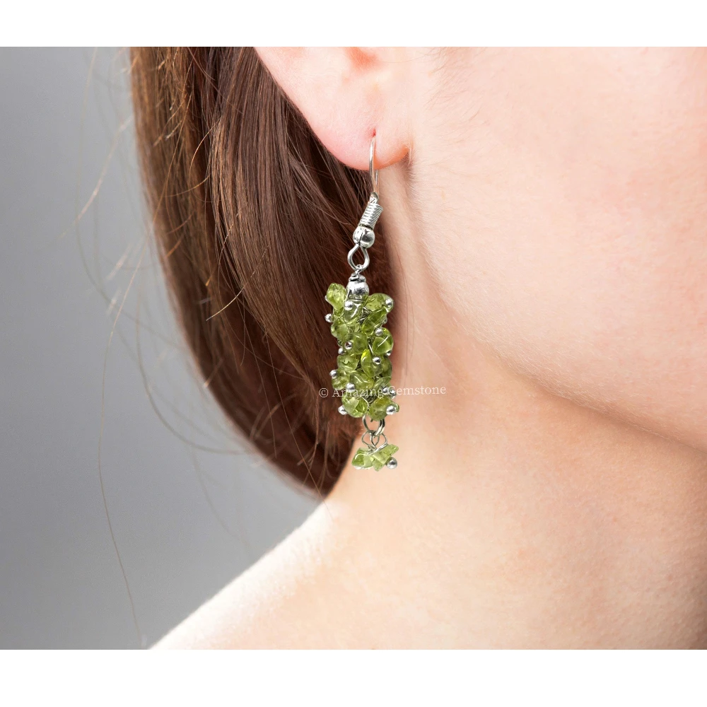Peridot Crystal Earrings (Silver)