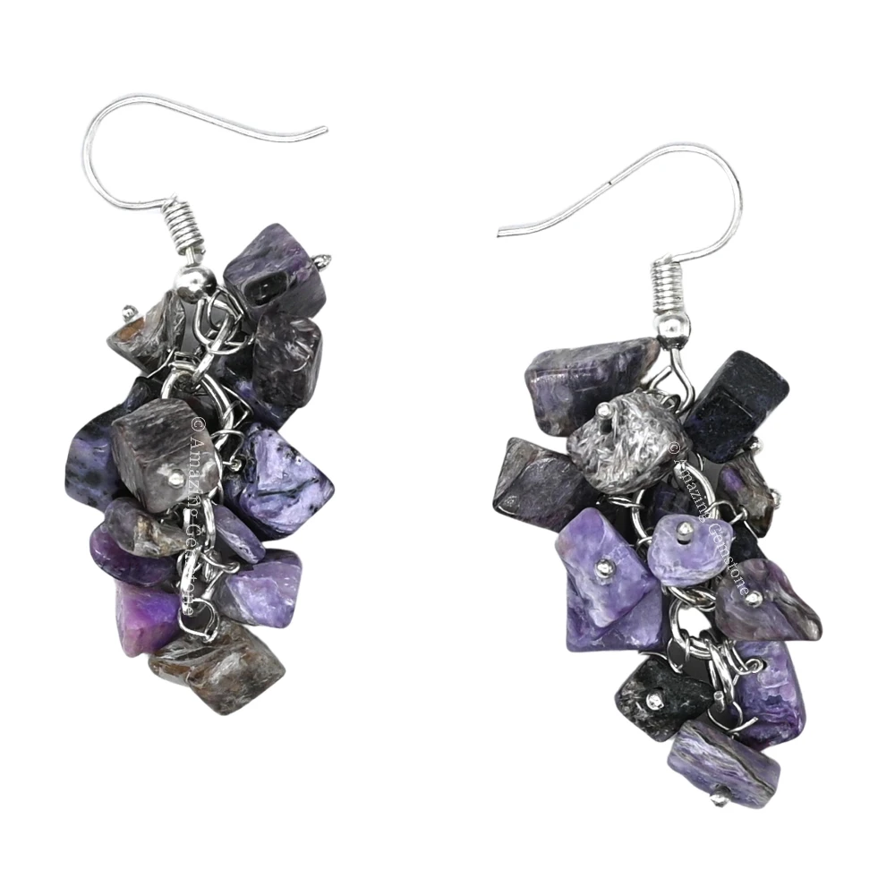 Charoite Crystal Earrings (Silver)