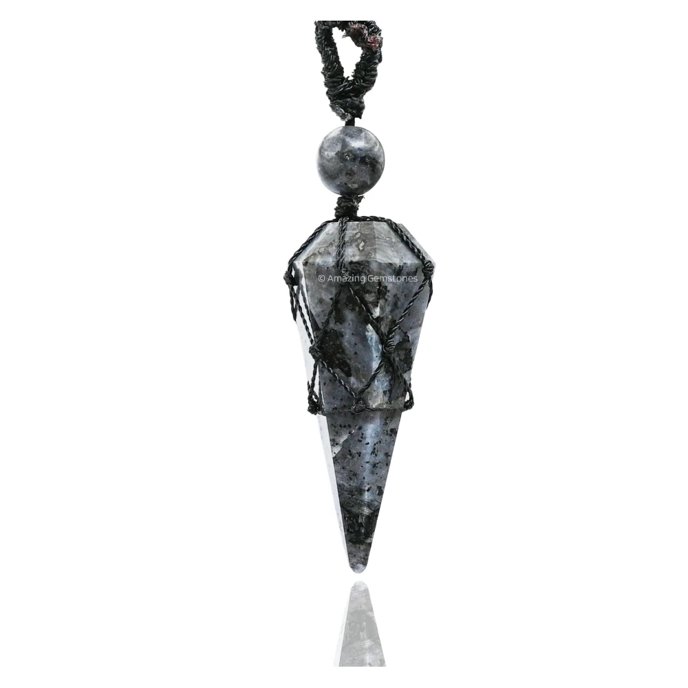 Larvikite Crystal Pendulum Pendant Necklace Premium Pendulum Macrame