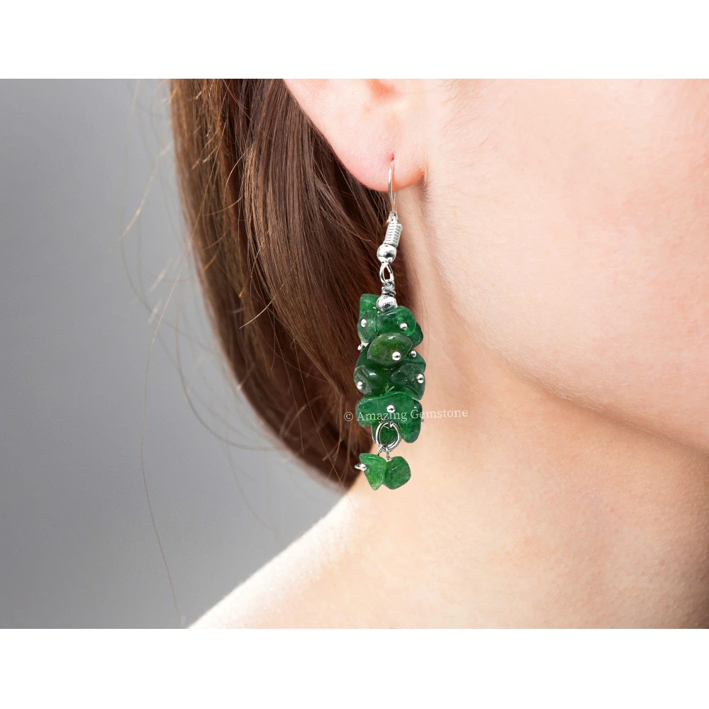 Green Aventurine Crystal Earrings (Silver)