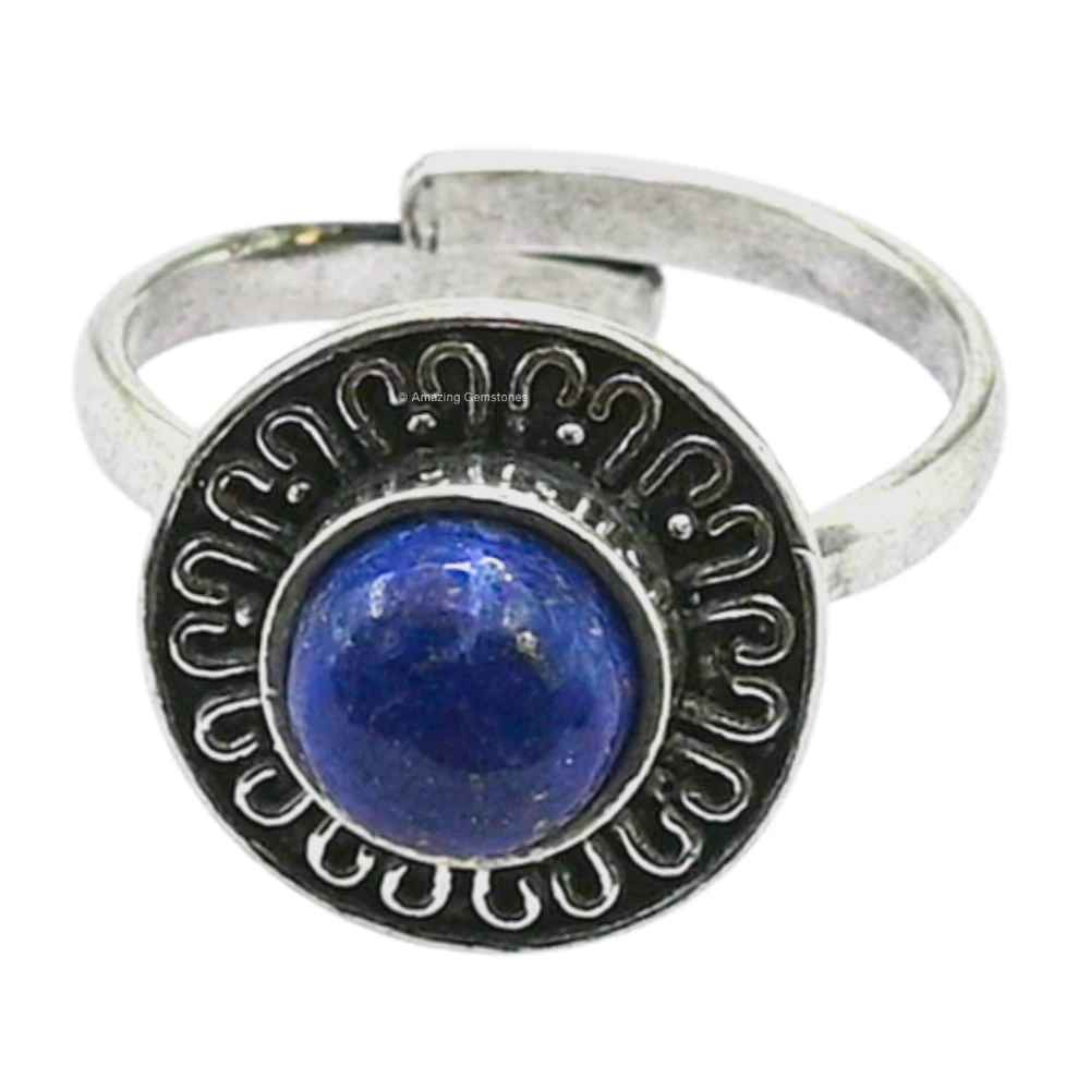 Lapis Lazuli Crystal Bead Ring (Silver)