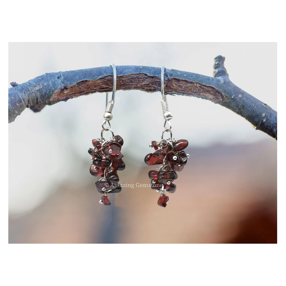 Garnet Crystal Earrings (Silver)