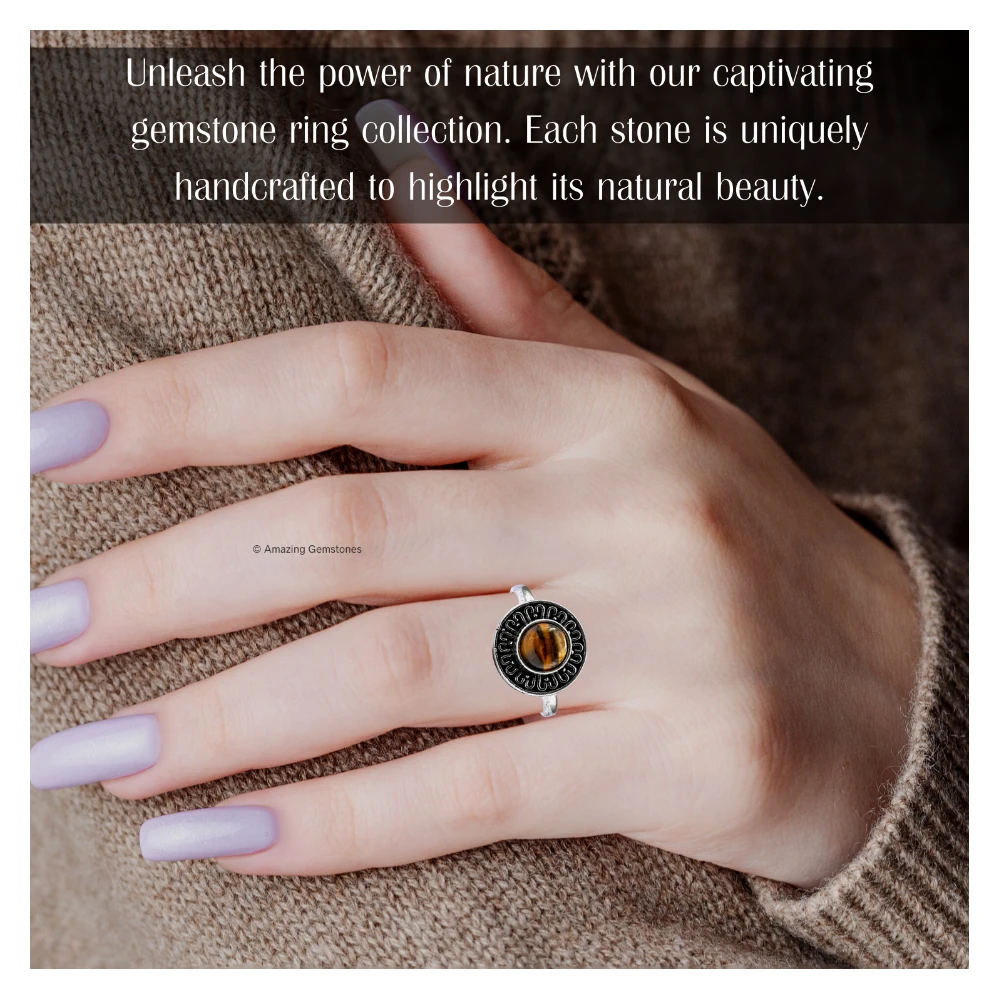 Tiger Eye Crystal Bead Ring (Silver)