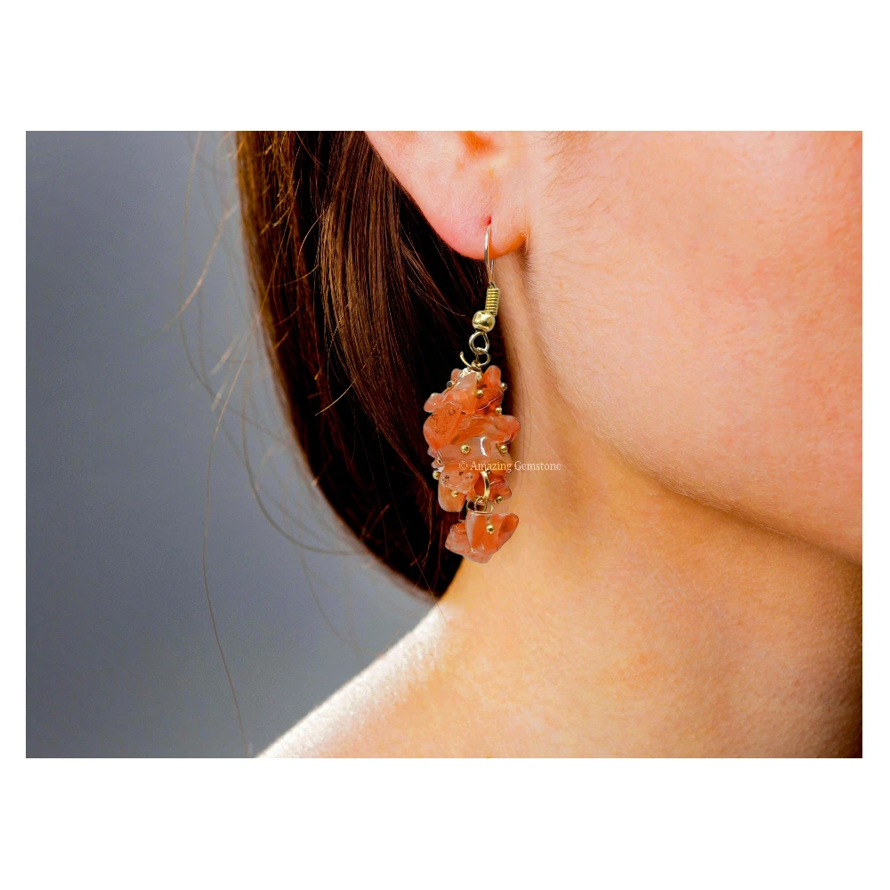 Carnelian Crystal Earrings (Gold)
