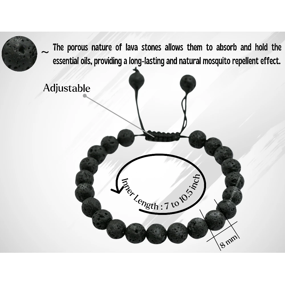 Lava Stone Mosquito Repellent Bracelet Set with Essential Oil (Pack of 10)