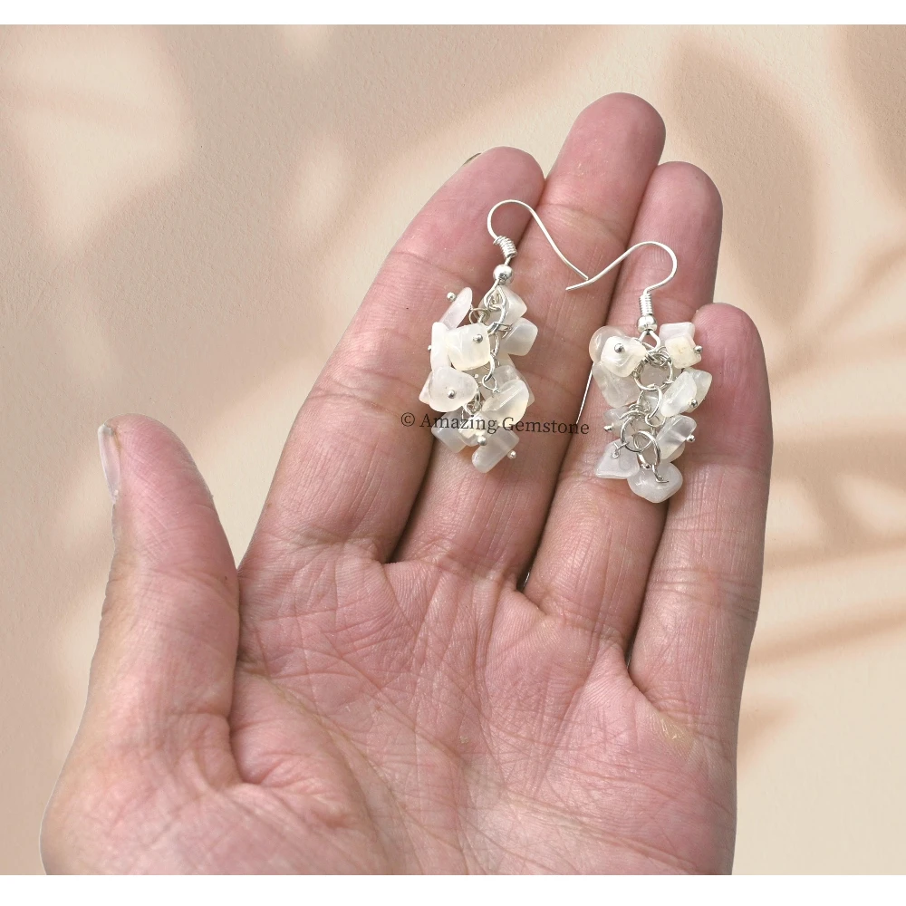 White Moonstone Crystal Earrings (Silver)