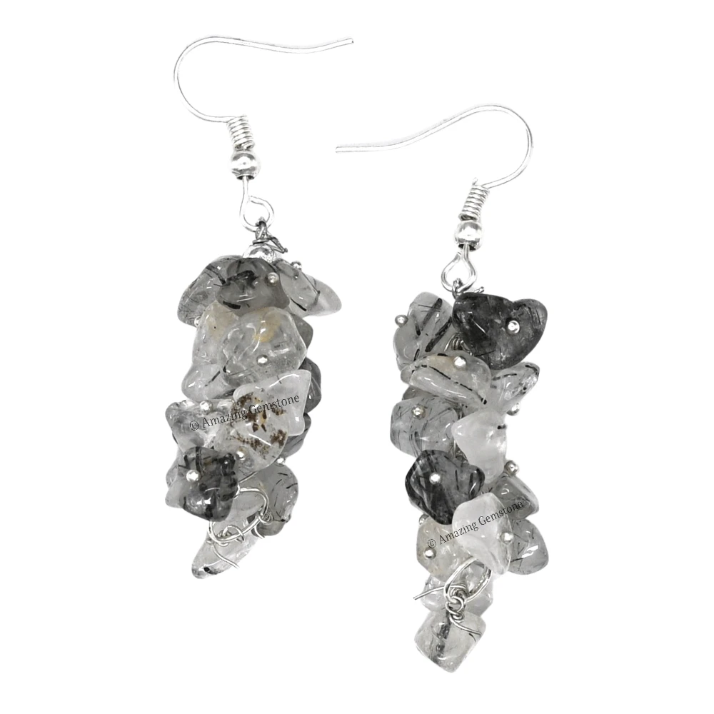 Black Rutilated Quartz Crystal Earrings