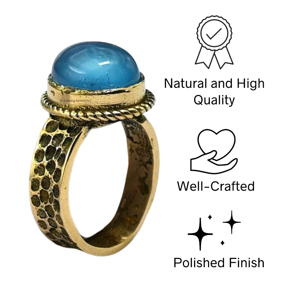 Blue Chalcedony Crystal Ring (Gold)