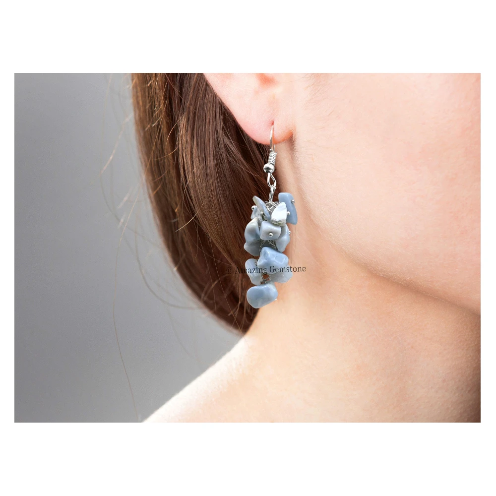 Blue Opal Crystal Earrings (Silver)