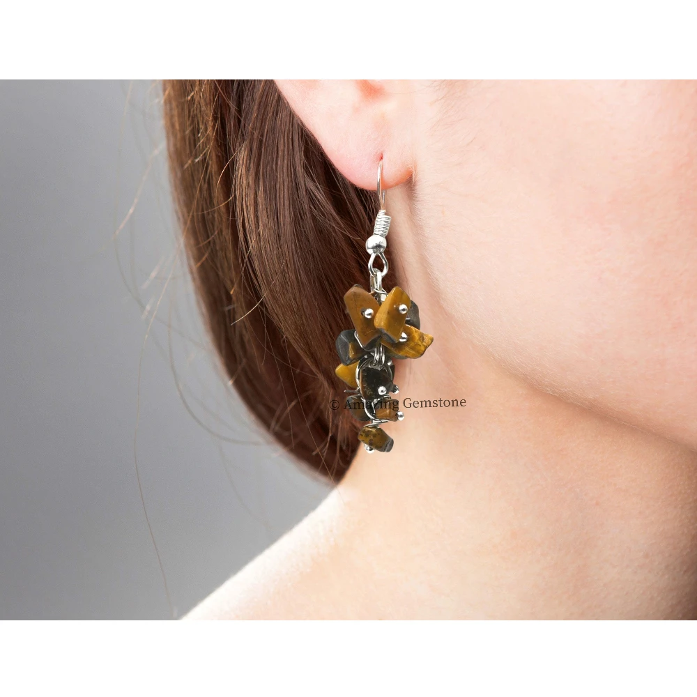 Tiger Eye Crystal Earrings (Silver)