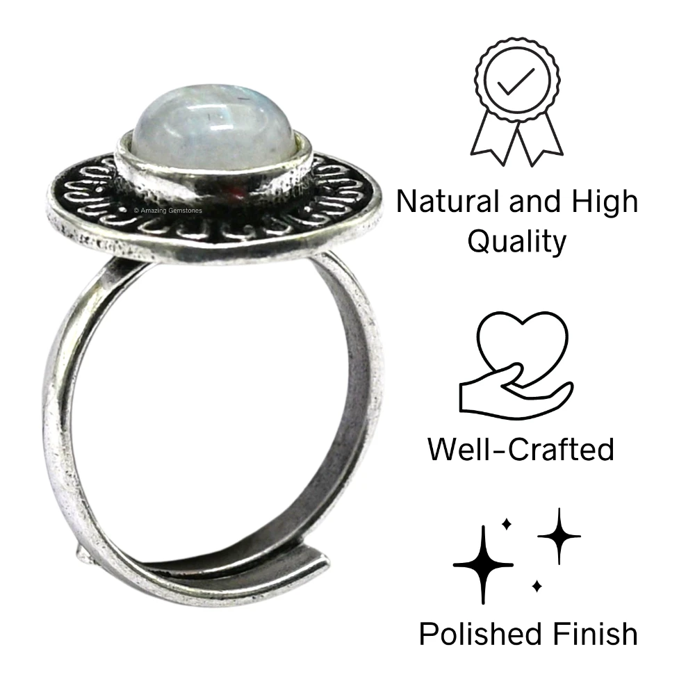 Rainbow Moonstone Crystal Bead Ring (Silver)