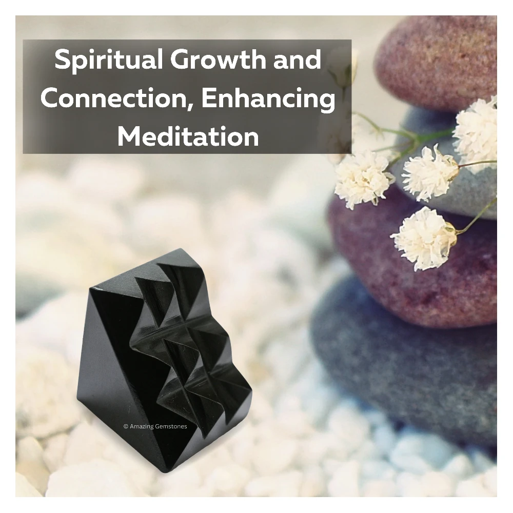 Black Agate Lemurian Pyramid - Under 9 Pyramid Plate