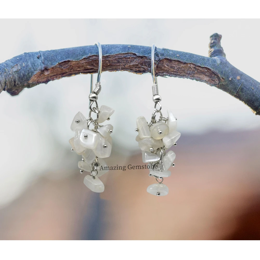 White Moonstone Crystal Earrings (Silver)