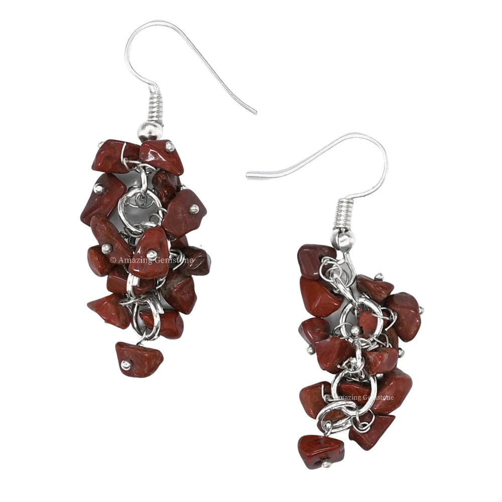 Red Jasper Crystal Earrings (Silver)