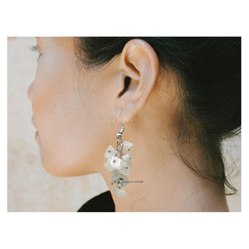 White Moonstone Crystal Earrings (Silver)