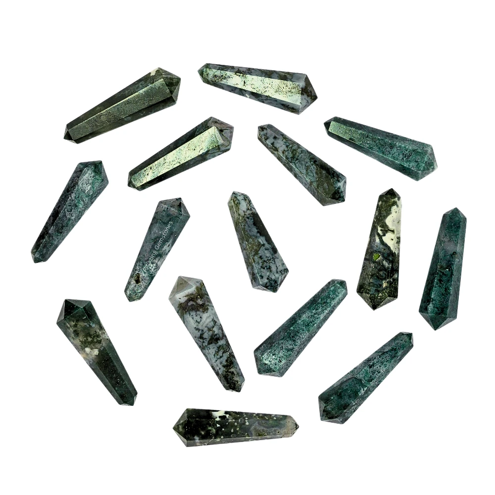 Moss Agate Pencil Points (Double Terminated) (Set of 10)