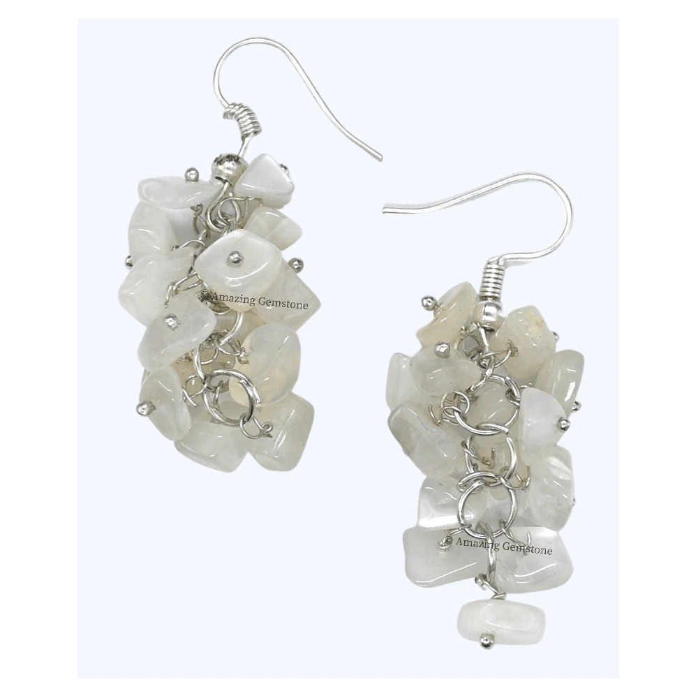 White Moonstone Crystal Earrings (Silver)