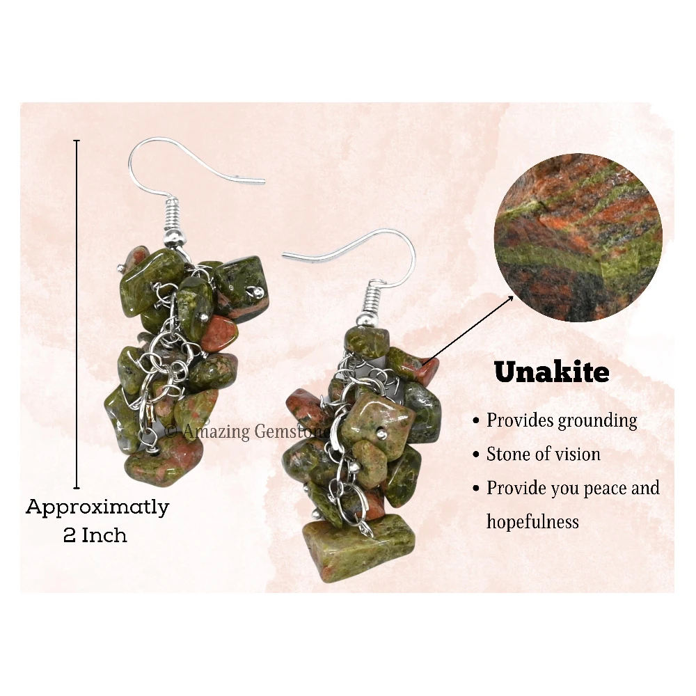 Unakite Crystal Earrings (Silver)
