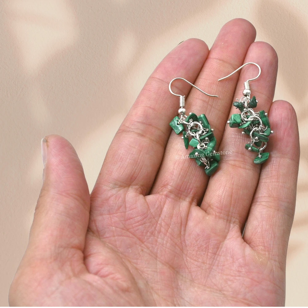 Malachite Crystal Earrings (Silver)
