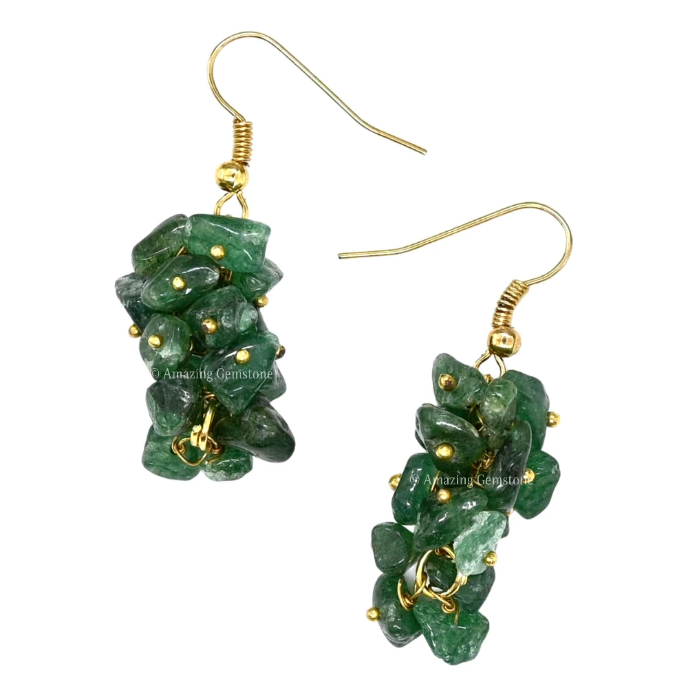 Green Aventurine Crystal Earrings (Gold)