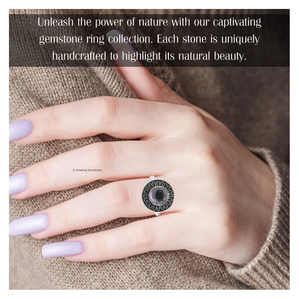 Amethyst Crystal Bead Ring (Silver)