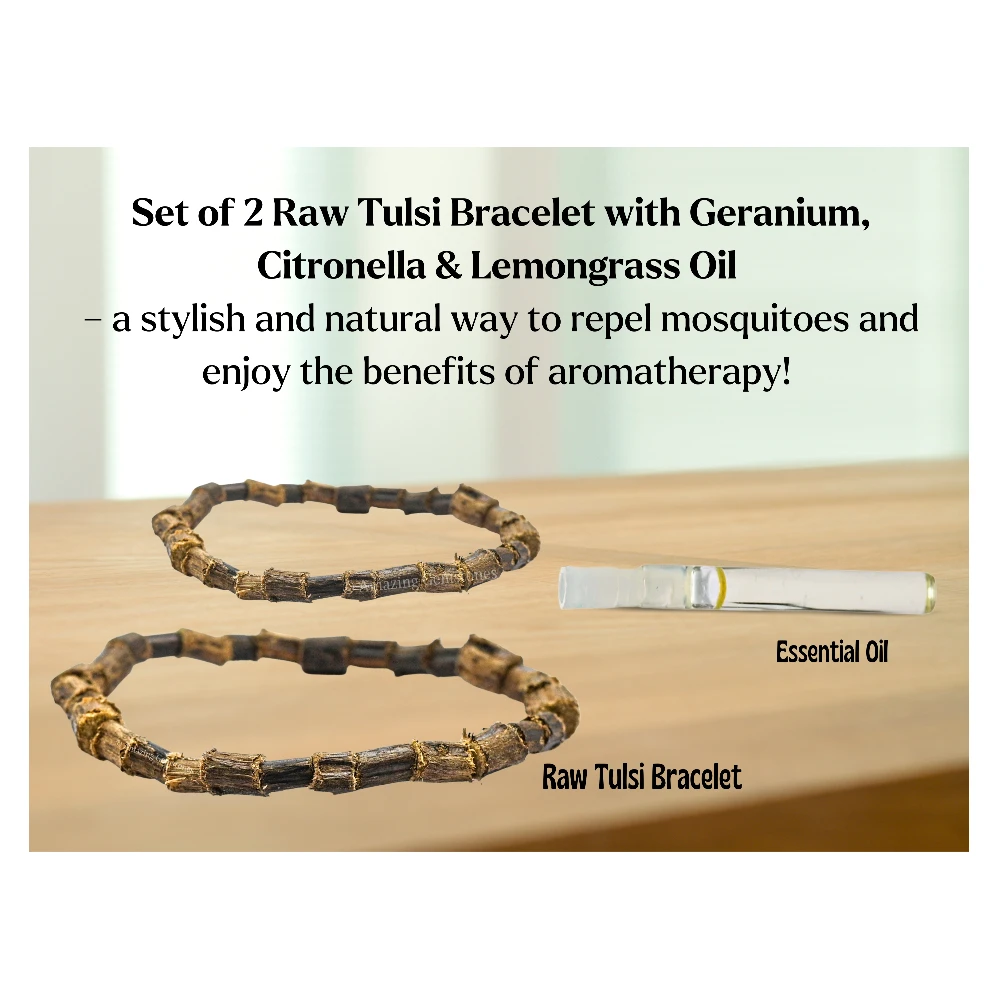 Raw Tulsi Mosquito Repellent Bracelet Set with Essential Oil (Pack of 2, Children)