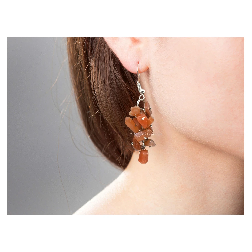 Peach Moonstone Crystal Earrings (Silver)