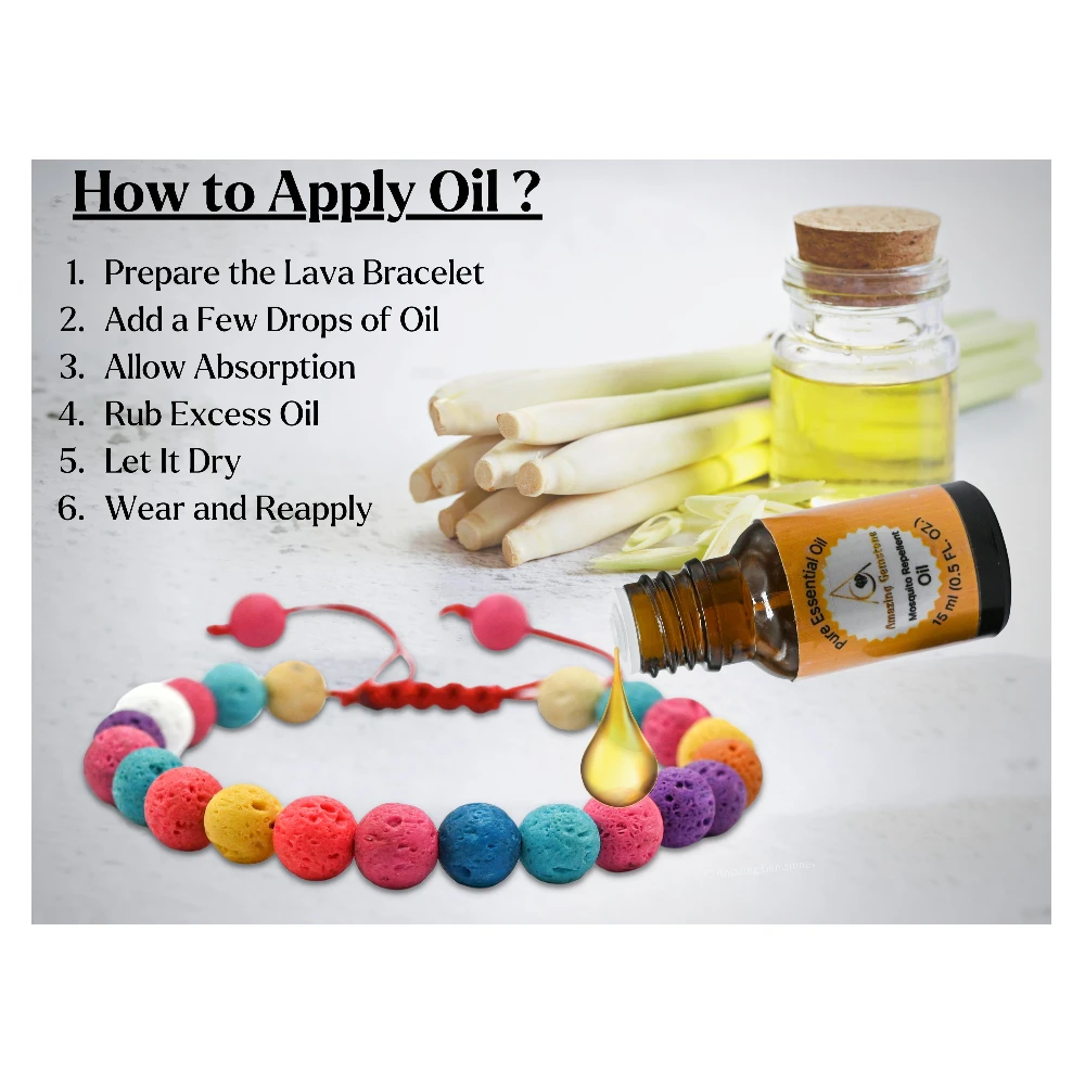 Lava Stone Mosquito Repellent Bracelet Set with Essential Oil (Pack of 10)