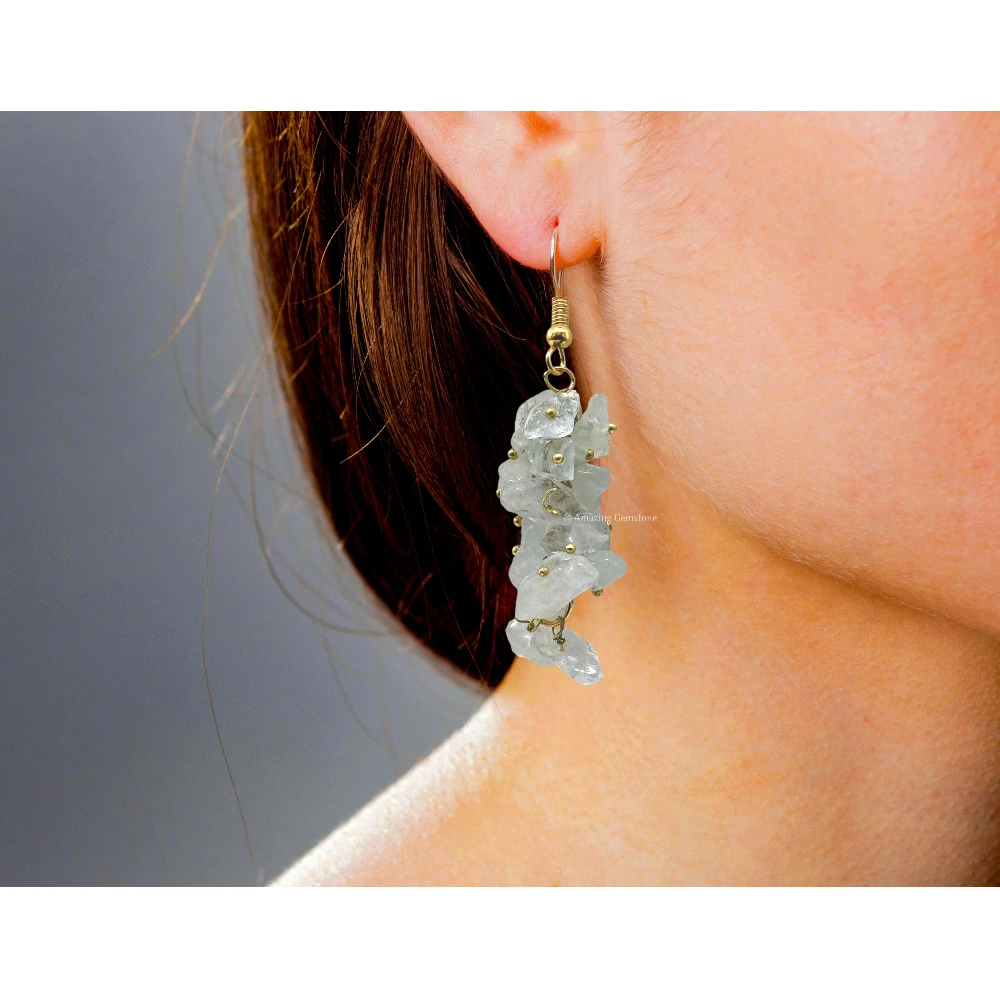 Aquamarine Crystal Earrings (Gold)
