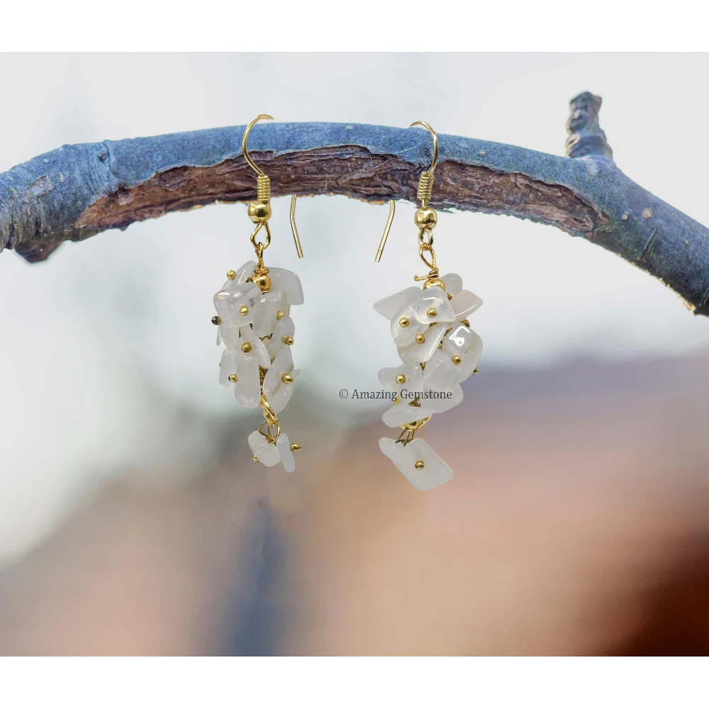 White Moonstone Crystal Earrings (Gold)