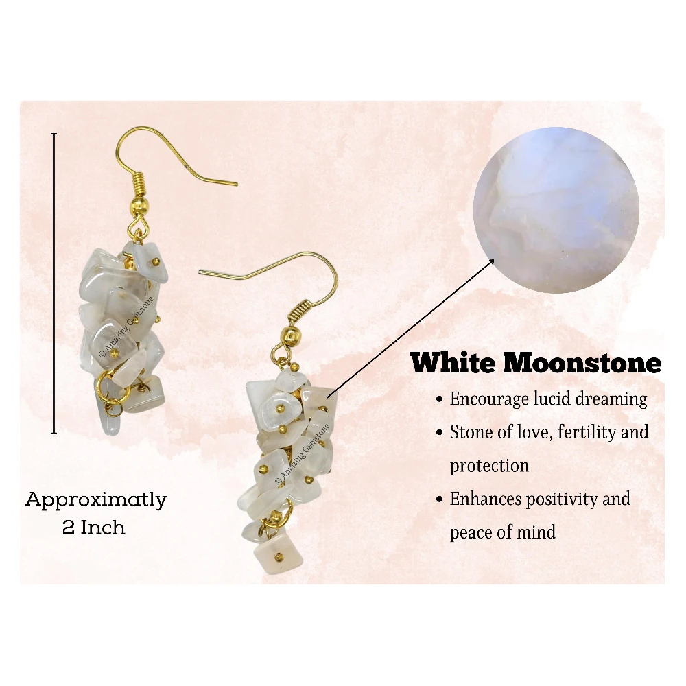 White Moonstone Crystal Earrings (Gold)