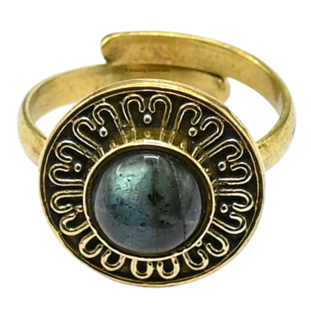Labradorite Crystal Bead Ring (Gold)