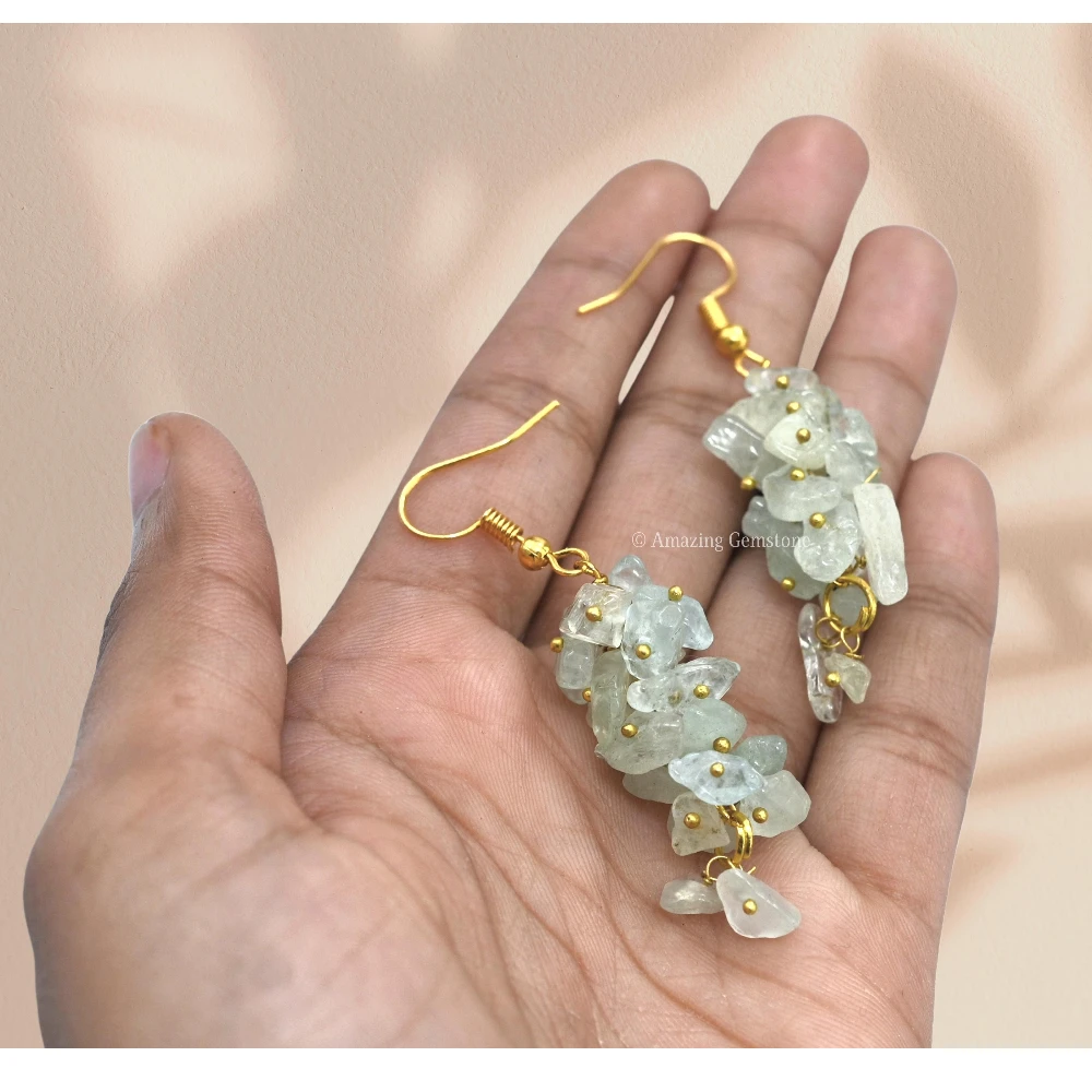 Aquamarine Crystal Earrings (Gold)