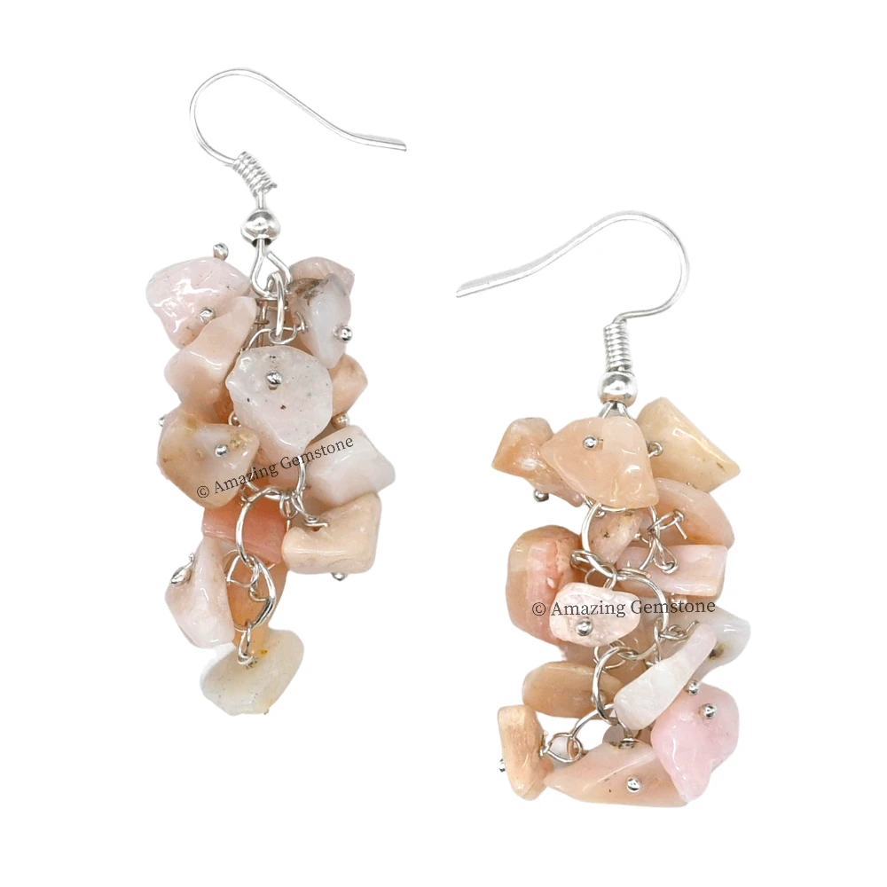 Pink Opal Crystal Earrings (Silver)