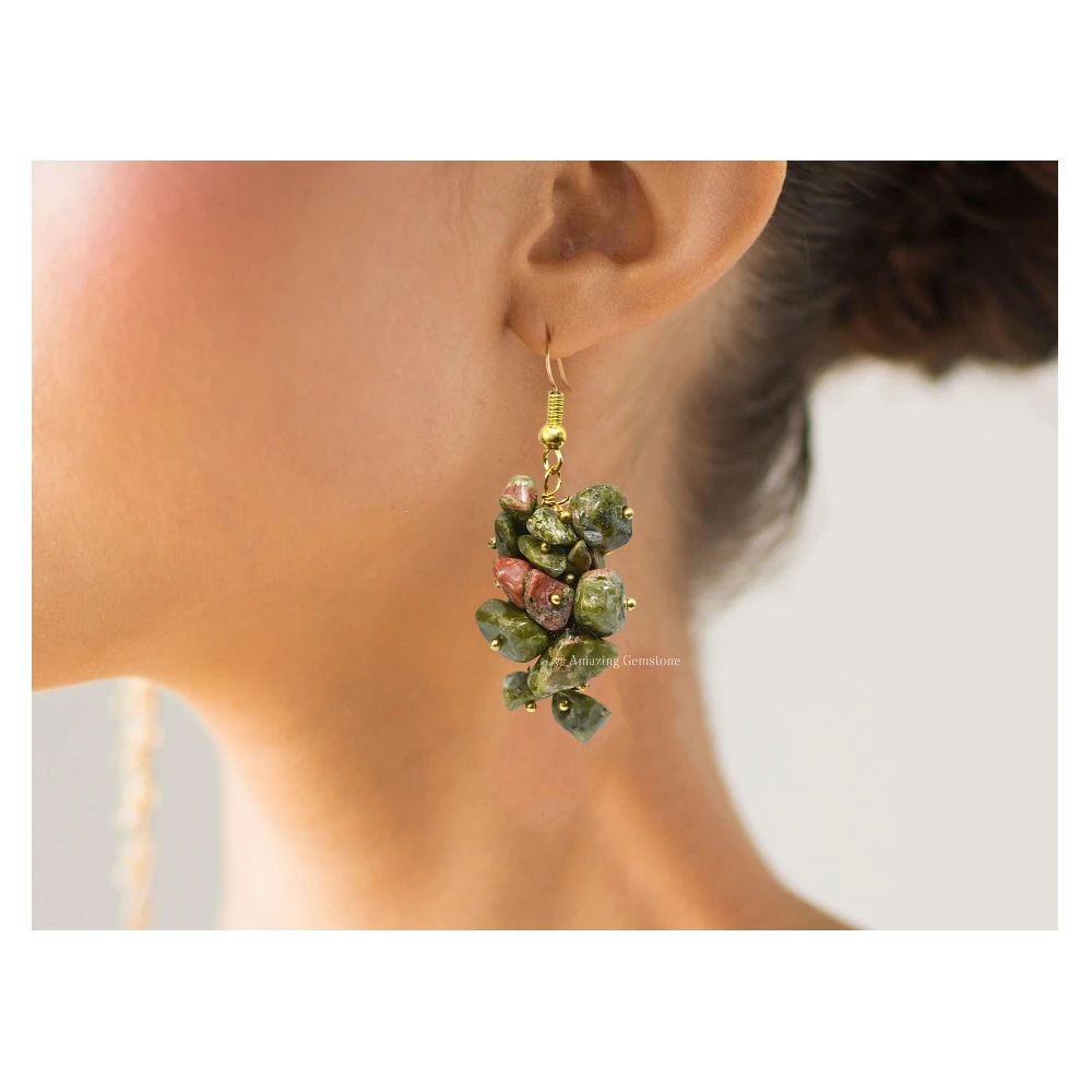 Unakite Crystal Earrings (Gold)