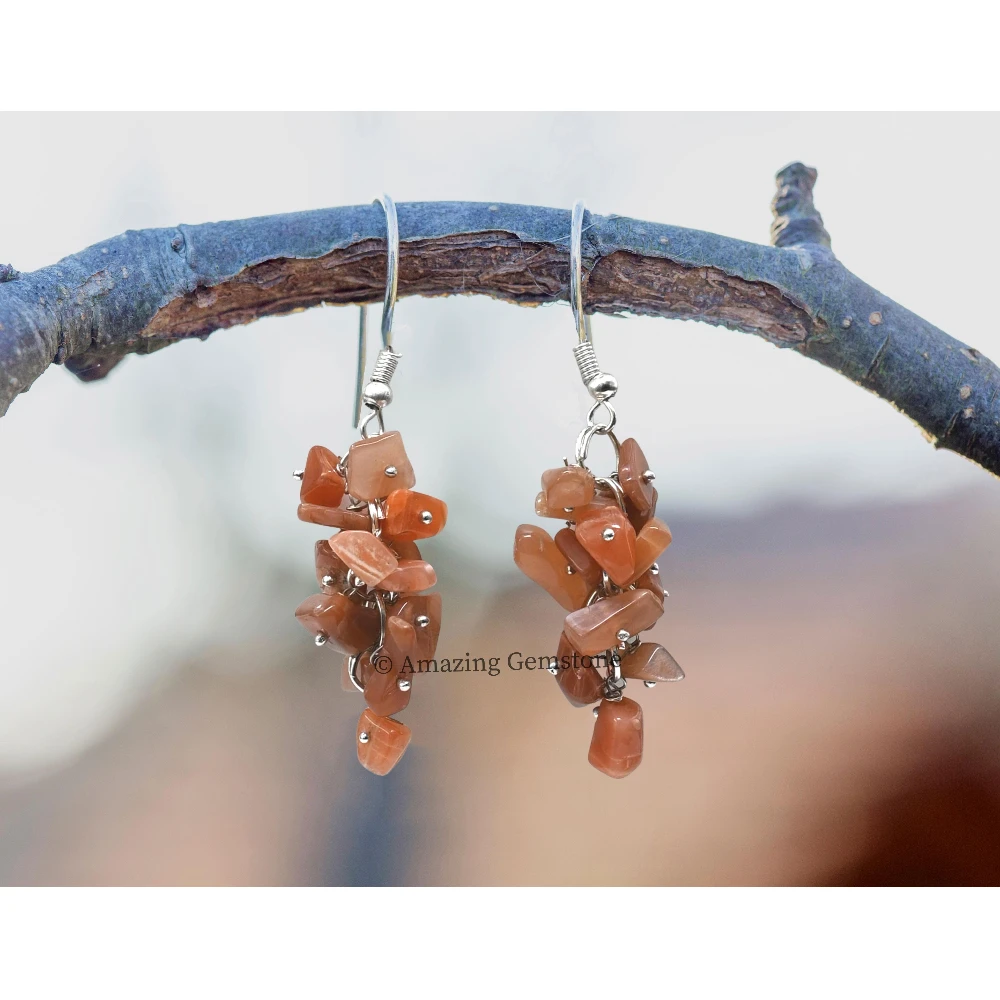 Peach Moonstone Crystal Earrings (Silver)