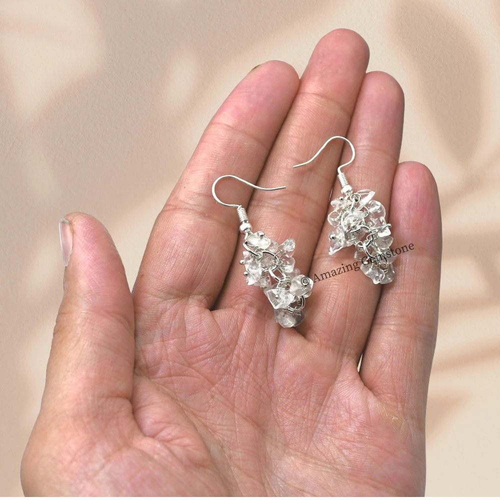 Clear Quartz Crystal Earrings (Silver)