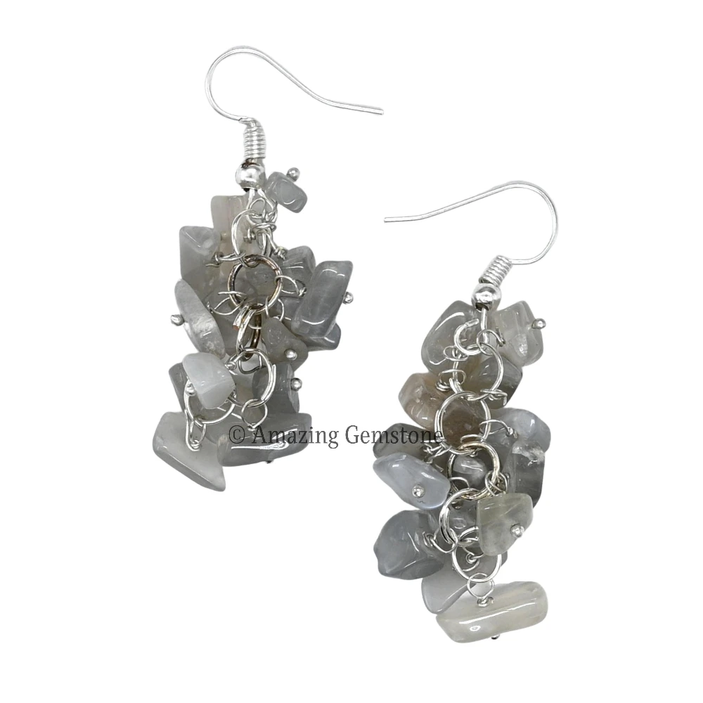 Grey Moonstone Crystal Earrings (Silver)