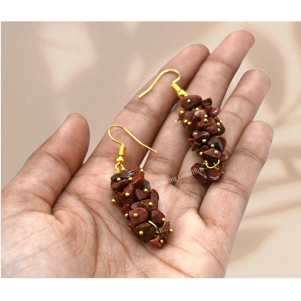 Red Jasper Crystal Earrings (Gold)